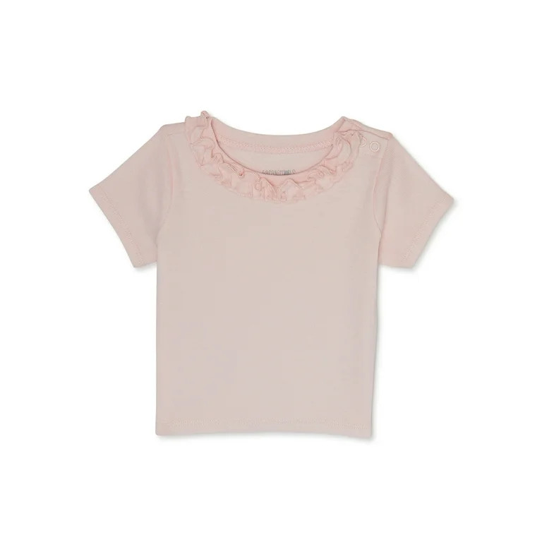 Garanimals Baby Girl Short Sleeve Cinched Ruffle Neck T-Shirt, Sizes 0-24 Months | Walmart (US)