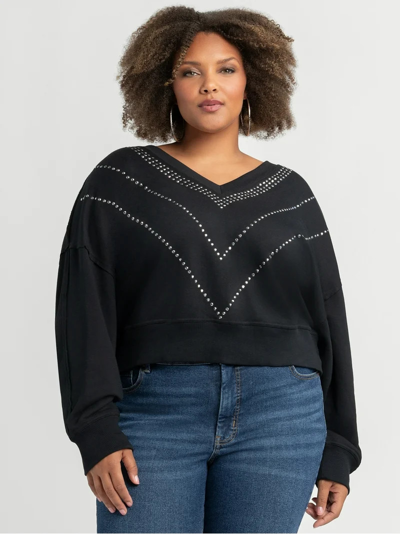 Jessica Simpson Women's Plus Rahmona V-neck Pullover, Sizes 0X-4X | Walmart (US)