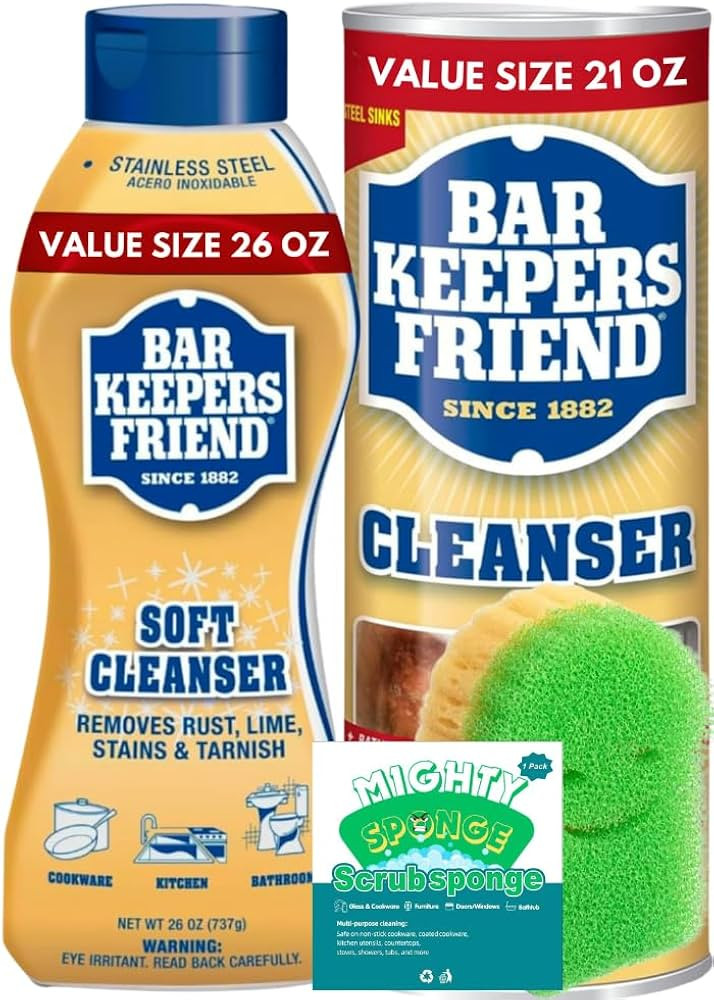 Mighty Sponge Bundle + Bar Keepers Friend Soft Cleanser + Powder Cleanser - 26-fl oz Citrus Liqui... | Amazon (US)