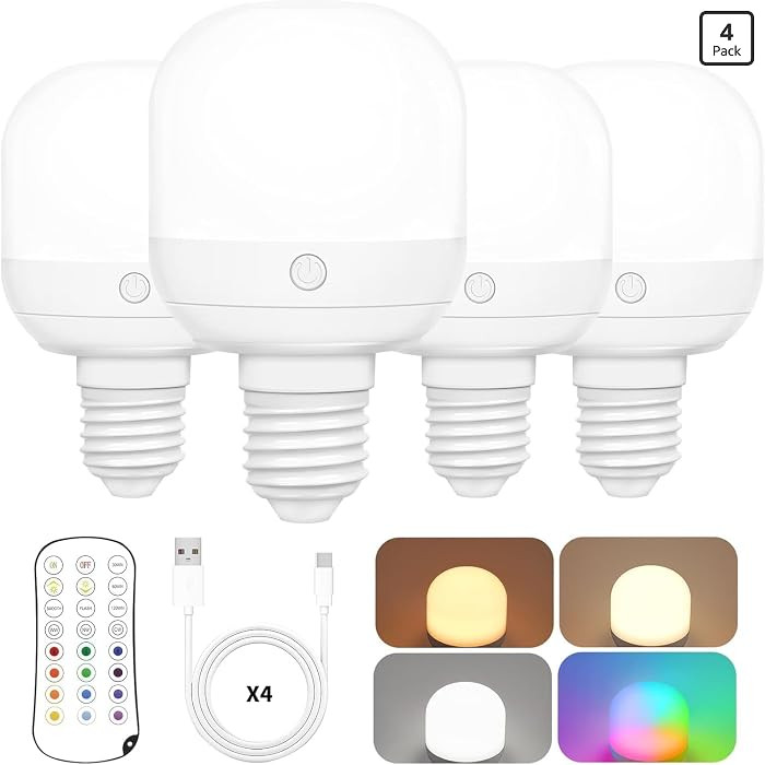 Yochoice Rechargeable Light Bulbs for lamp with 15 Colors Selectable & 3 Timer, Dimmable Battery ... | Amazon (US)