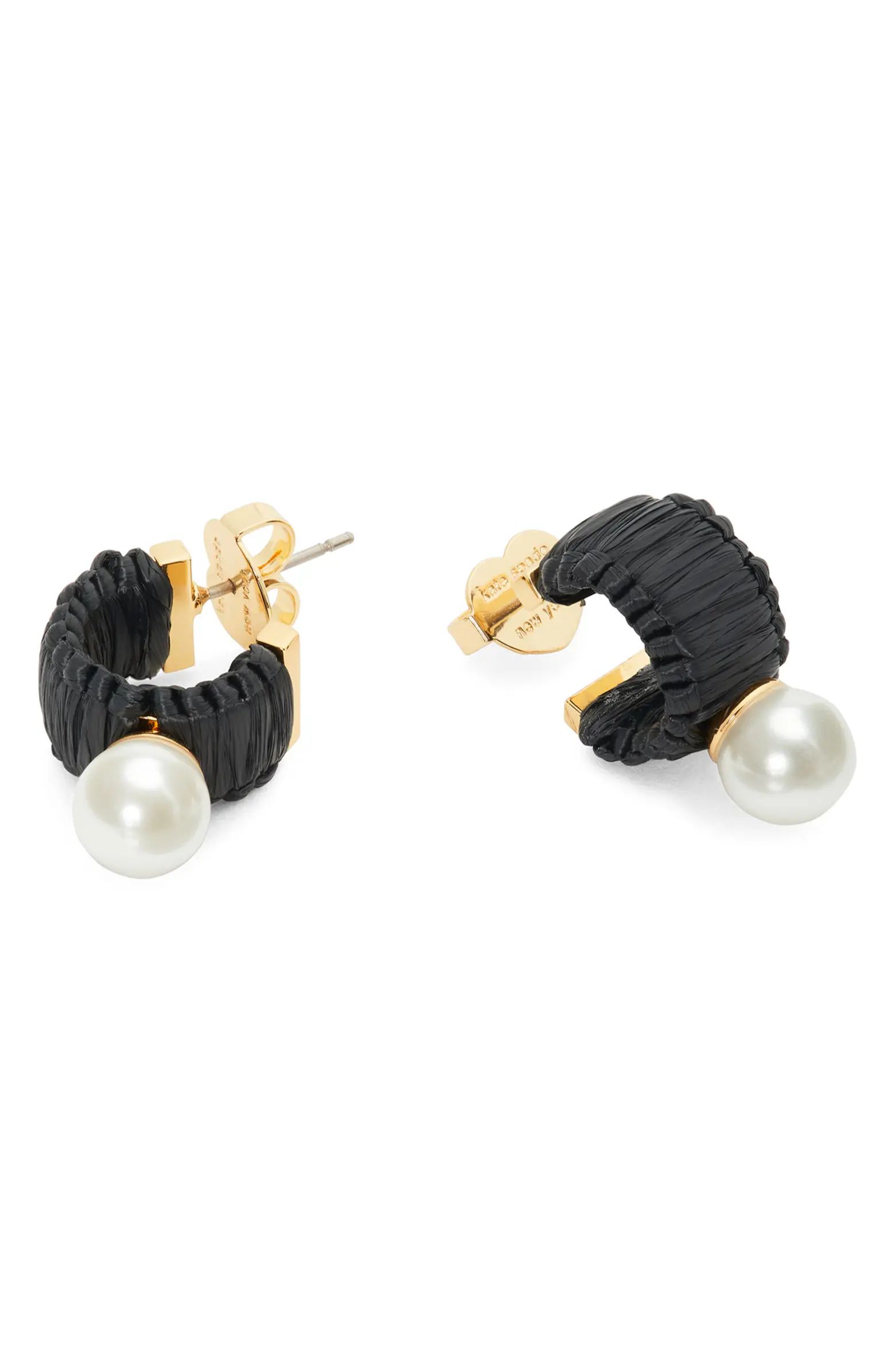 imitation pearl mini hoop earrings | Nordstrom