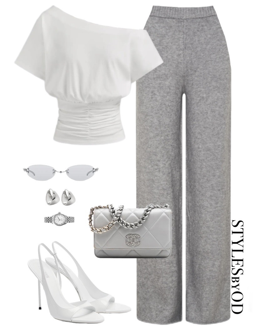 Tonal grey & white for that elevated it girl vibe🐰 This look perfectly balances structural draping with relaxed, high-end textures🩶 

#LTKfashion #LTKstyletip how to style wide leg trousers, one shoulder top trend, summer outfits style, 2026 fashion trends, minimalist chic, clean girl style, modern feminine, rich neutrals, capsule wardrobe inspiration, sophisticated street style, Parisian vibes

#LTKworkwear #LTKstyletip #LTKsale