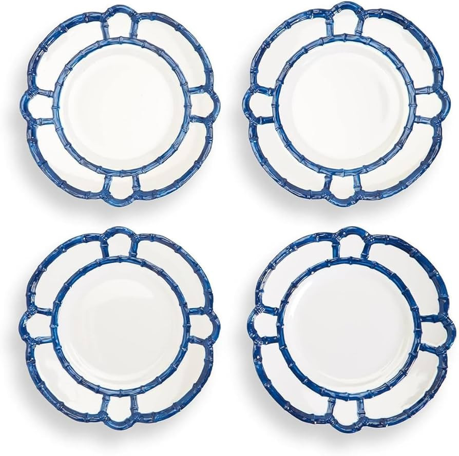 Two's Company 4-Pack Bamboo Rim Accent Kitchenware Set - Durable Melamine Plates with Elegant Blu... | Amazon (US)