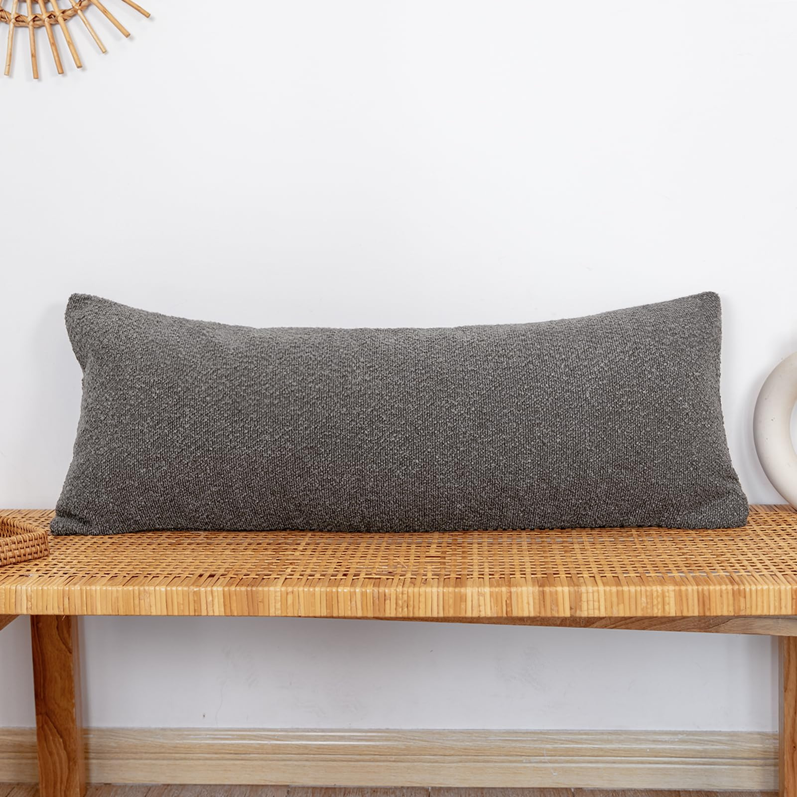 14x36 inch Boucle Lumbar Pillow Cover, Brown Woven Texture Neutral Long Pillow Cover Breathable C... | Amazon (US)