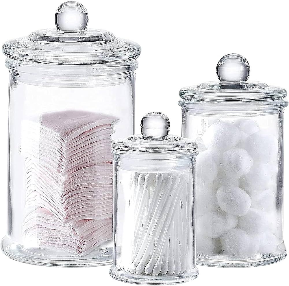 Whole Housewares | Set of 3 Bathroom Canisters - Storage Container Jars - Premium Glass Apothecar... | Amazon (US)