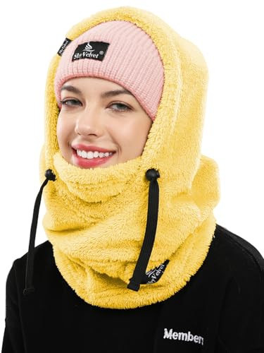 Shy Velvet Balaclava Fleece Ski Mask for Men Women Winter Face Masks Windproof Sherpa Hooded Scarf Cold Weather Hat Yellow | Amazon (US)