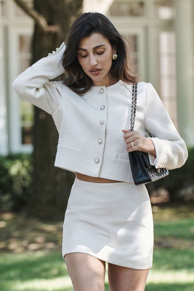 Margaux Short Tweed Blazer | Dynamite Clothing