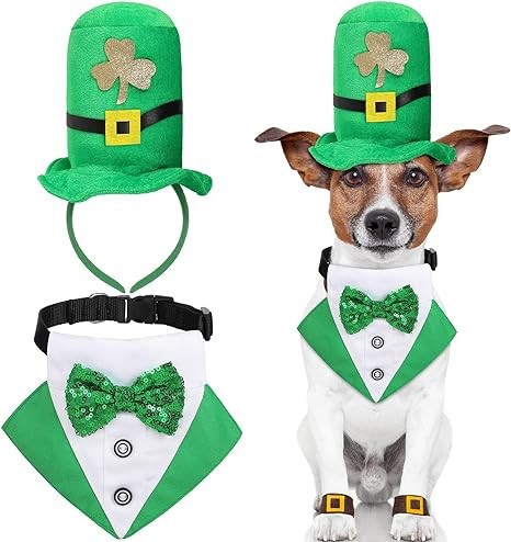 Sadnyy 2 Pieces St. Patrick's Day Dog Costume Dog Top Hat and Dog Bandana Collar with Bow Tie Gre... | Amazon (US)