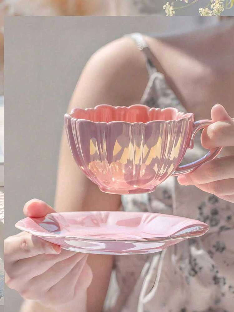 Set Di Tazza Da Caffè E Piattino In Ceramica Dal Design A Petalo Di Stile Europeo, Di Alta Qualità, Raffinato Ed Elegante, Artisticamente Progettato, Adatto Per L'uso In Ufficio E Per Il Ritorno A Scuola Delle Donne | SHEIN