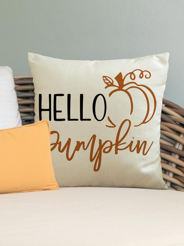 1pc Pumpkin & Letter Graphic Waterproof Cushion Cover Without Filler | SHEIN