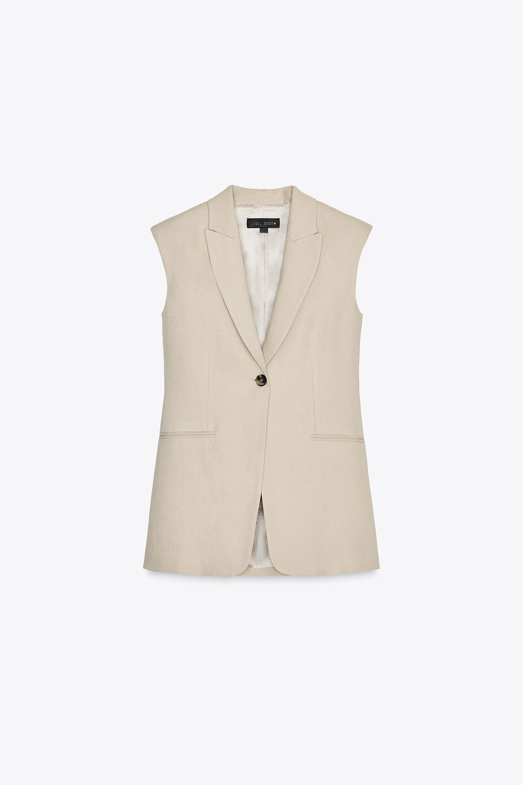 ZARA WOMAN COLLECTIONVest made of linen and viscose blend yarn. Notched lapel collar, shoulder pa... | Zara US