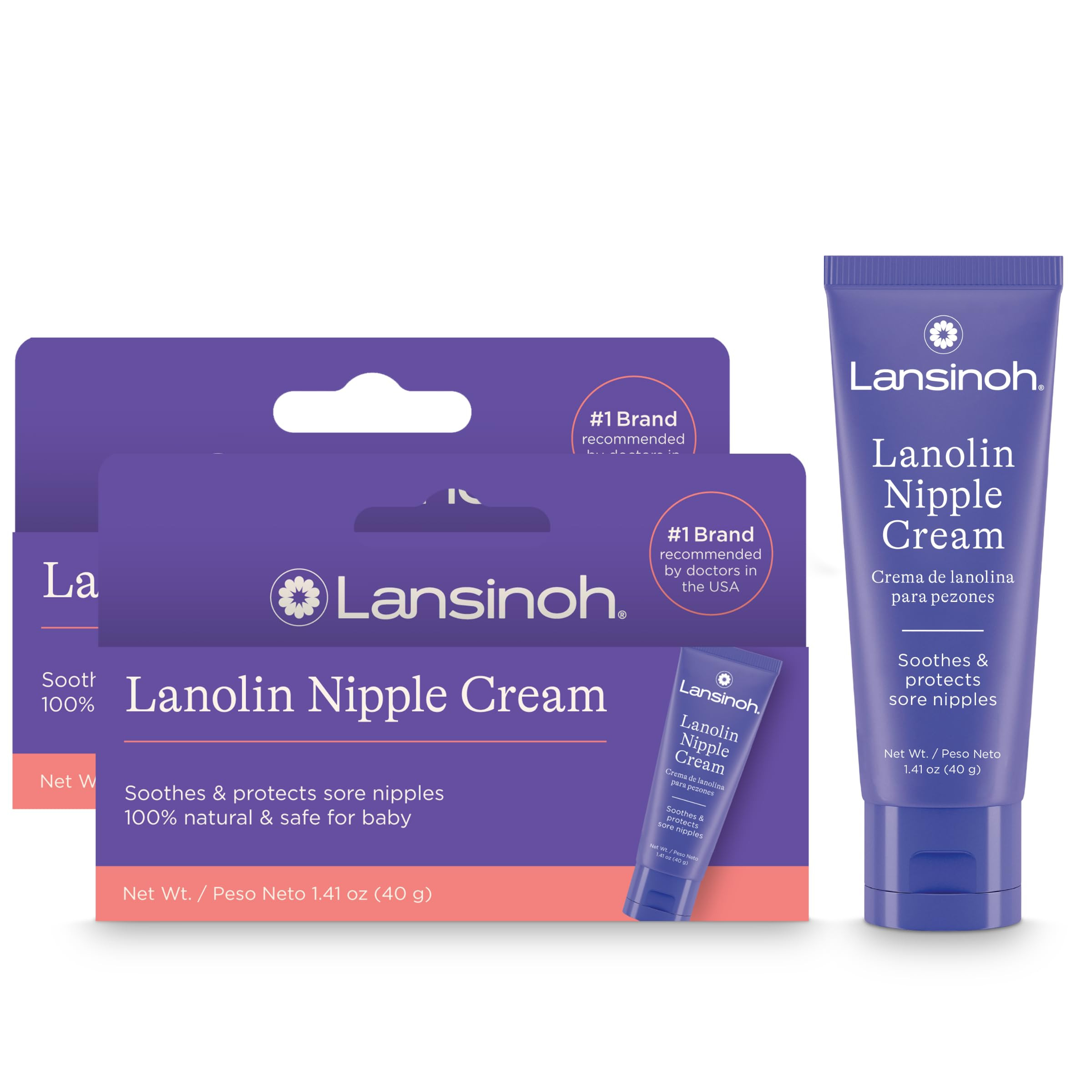 Lansinoh Lanolin Nipple Cream for Breastfeeding Moms, 2 Pack of 100% Natural Nipple Butter, Safe ... | Amazon (US)