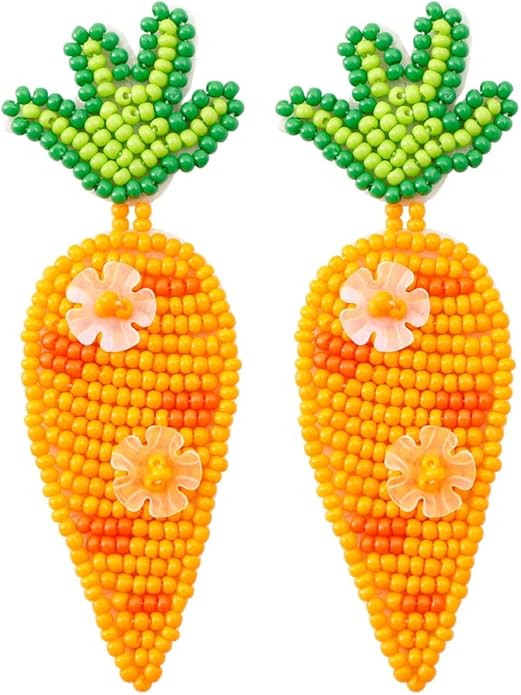 Handmade Easter Rabbit Carrot Egg Beaded Dangle Earrings Colorful Cute Easter Beads Earrings for ... | Amazon (US)