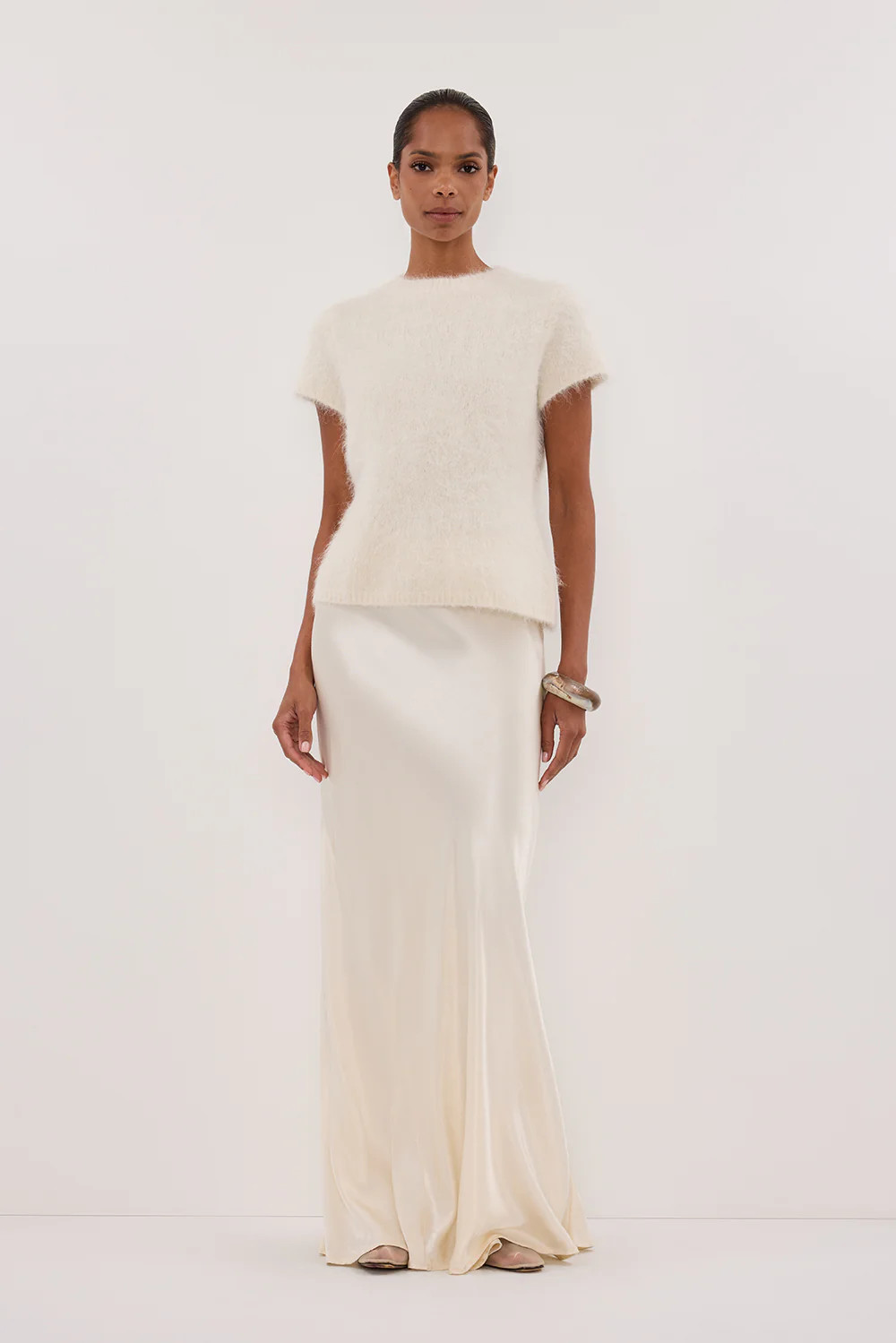 SALMA IVORY CAP SLEEVE KNIT TOP | DISSH