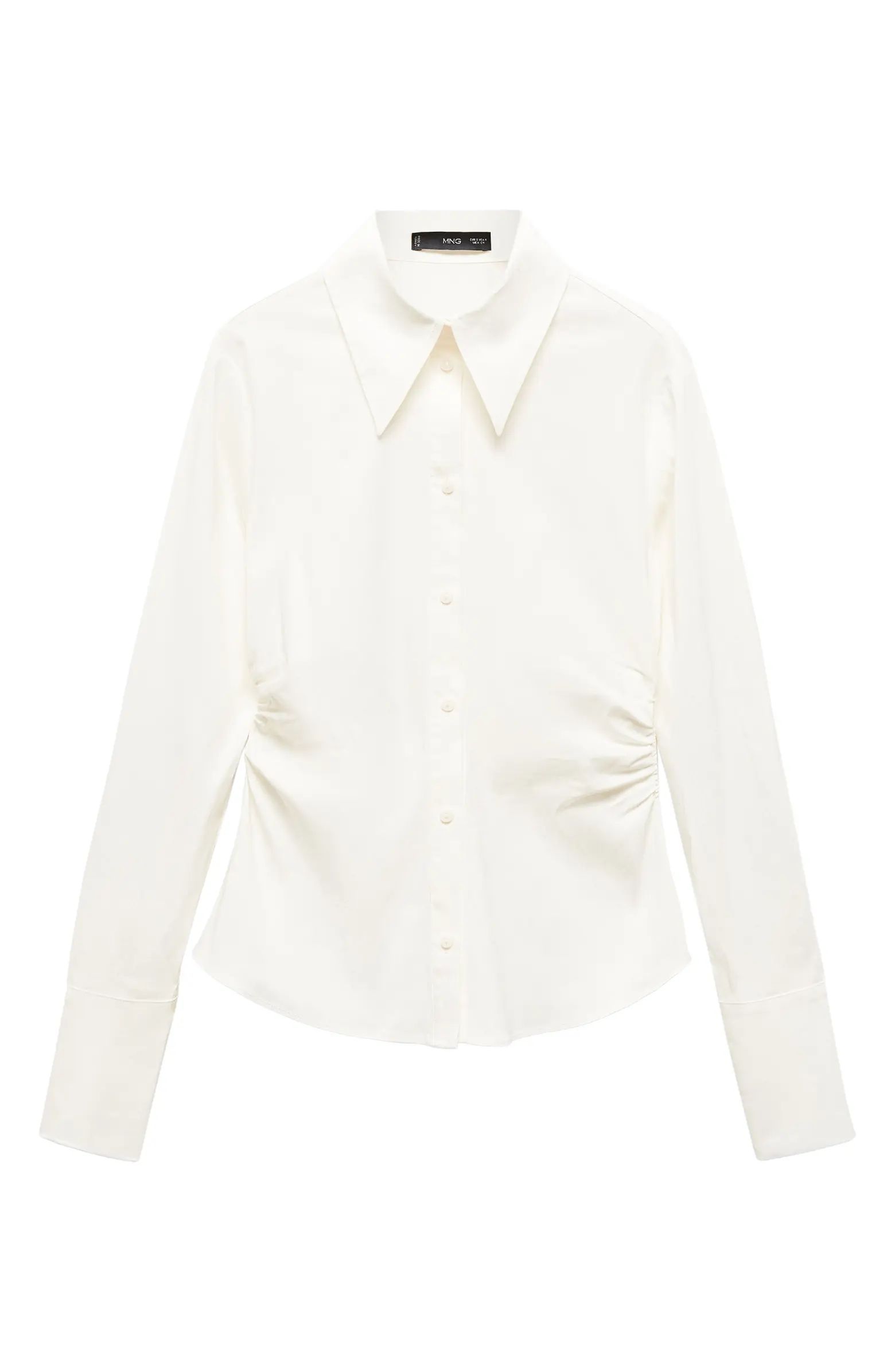 MANGO Fitted Ruched Button-Up Shirt | Nordstrom | Nordstrom
