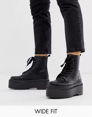 ASOS DESIGN Wide Fit Acton chunky lace up ankle boots in black | ASOS US