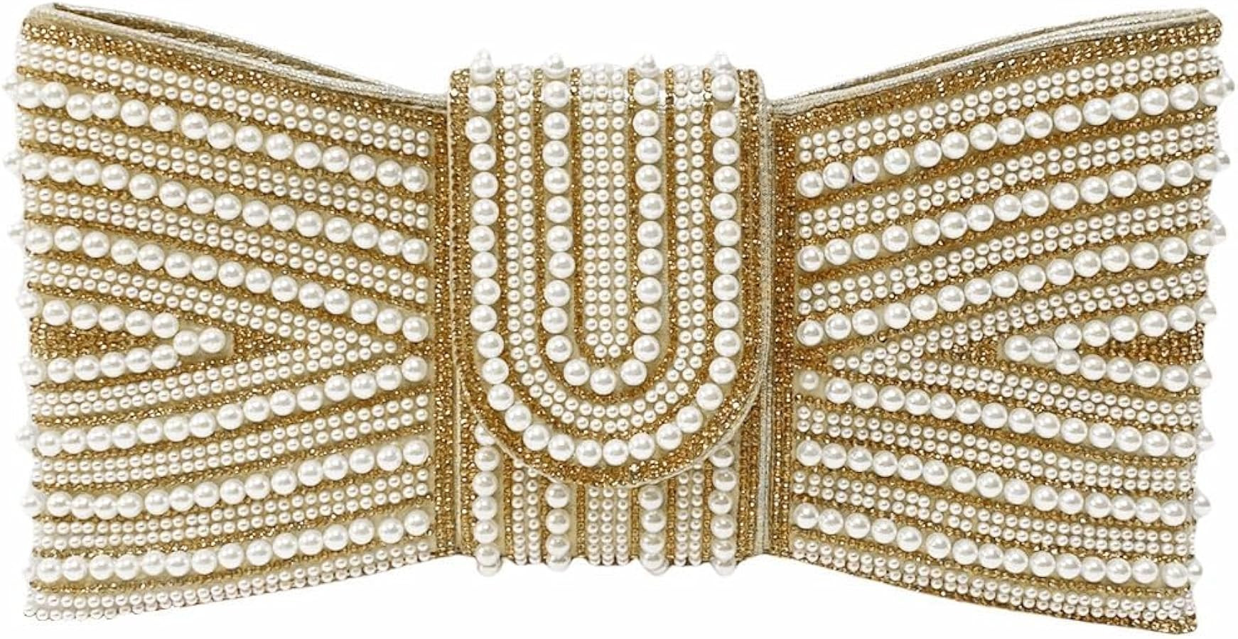 Bow Shape Beaded Embellishment Tudor Gold PartyWomen's Clutches Bag | Amazon (US)