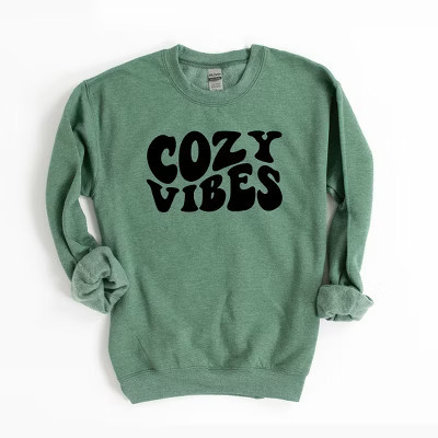 Simply Sage Market Women's Graphic Sweatshirt Cozy Vibes - S - Heather Green | Target