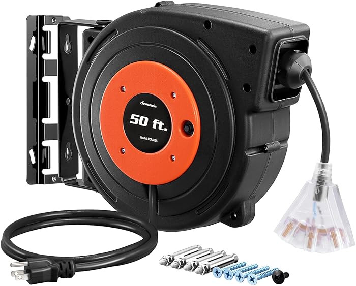 DEWENWILS Retractable Extension Cord Reel, 50 FT Heavy Duty Power Cord, 14AWG/3C SJTOW, 3 Grounde... | Amazon (US)