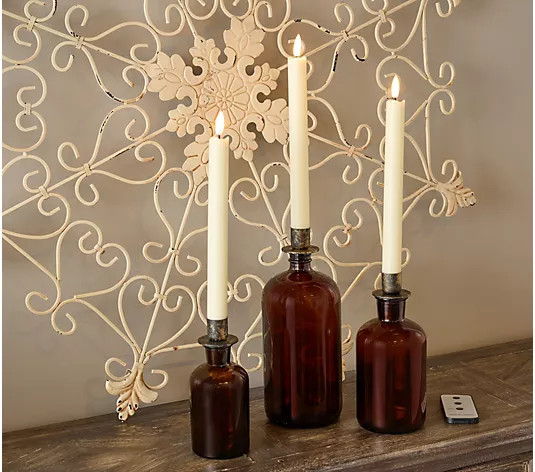 Cozy Cottage by Liz Marie Set of 3 Glass Bottles with Tapers - QVC.com | QVC