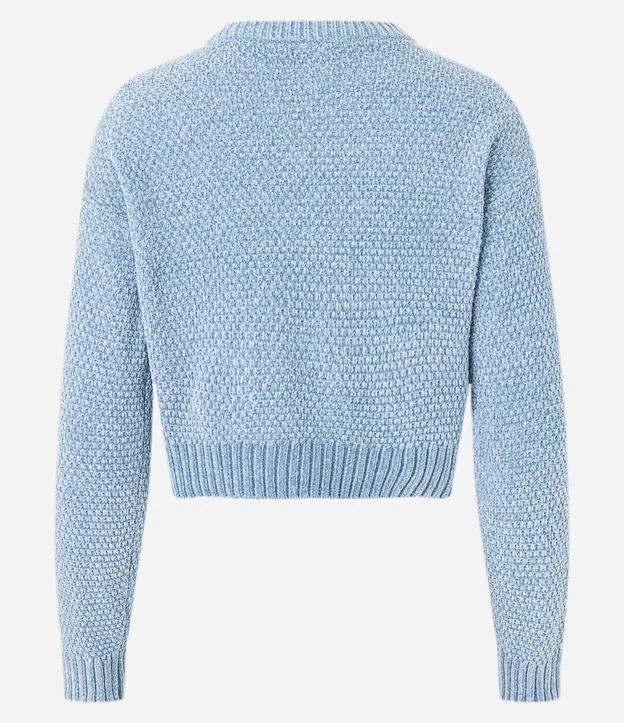 Blusão Curto em Tricô com Ponto Diferenciado Azul | Renner (BR)