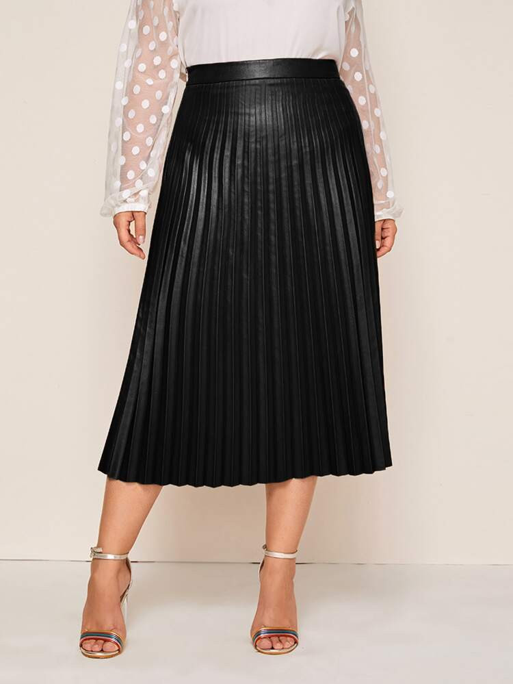 SHEIN Plus PU Leather Pleated Skirt | SHEIN