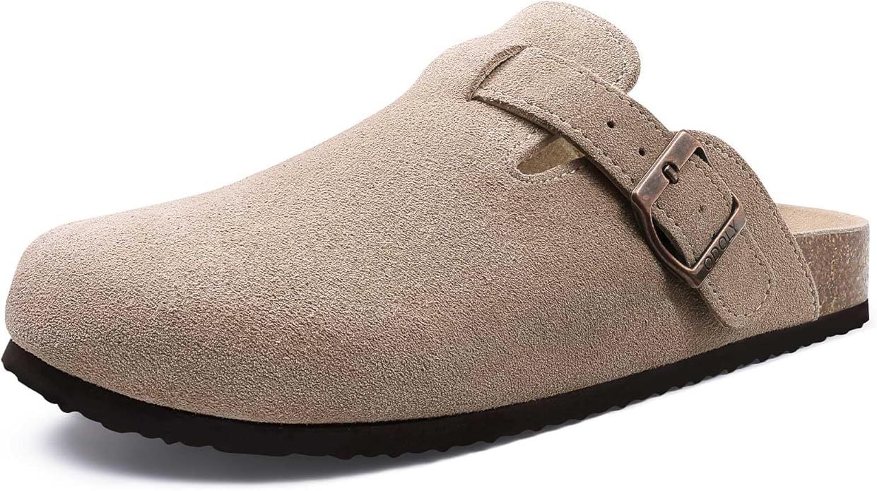 Women's Suede Clogs Soft Cork Footbed Leather Mules Comfort Potato Shoes with Arch Support | Amazon (US)