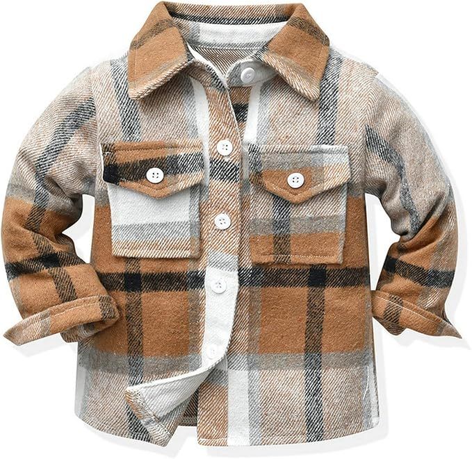 Baby Boys Kids Long Sleeve Button Down Plaid Shirts Fall Winter Flannel Shacket Jackets Tartan To... | Amazon (US)