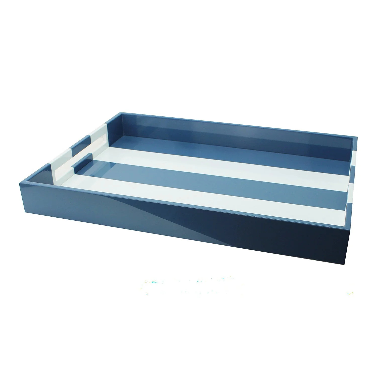 Denim Blue Striped Large Lacquered Ottoman Tray | Addison Ross US