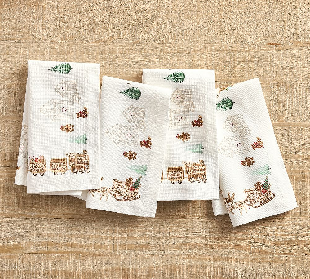 Gingerbread Train Cotton Napkins - Set of 4 | Pottery Barn (US)