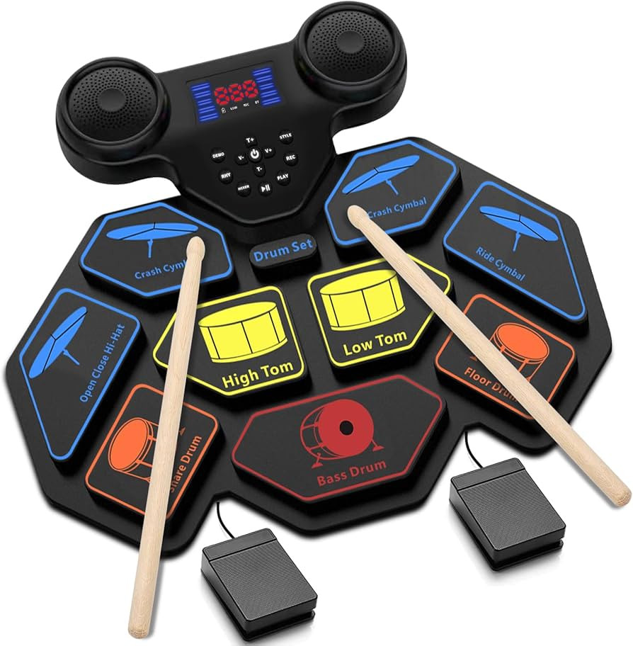 Electronic Drum Set - YUOIOYU Electric Drum Set Roll Up Portable Drum Kit MIDI Practice Drum Pad ... | Amazon (US)