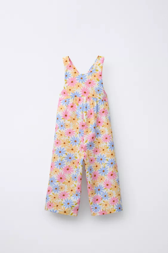 FLORAL LINEN BLEND LONG JUMPSUIT | Zara US