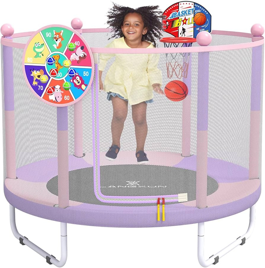 LANGXUN 60" Trampoline for Kids, 5ft Mini Toddler Indoor & Outdoor Trampoline with Net, Basketbal... | Amazon (US)