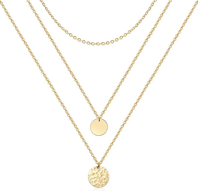 Layered Necklace Dainty Disc Chokers Necklace14K Real Gold Plated Necklace for Women Christmas Gi... | Amazon (US)