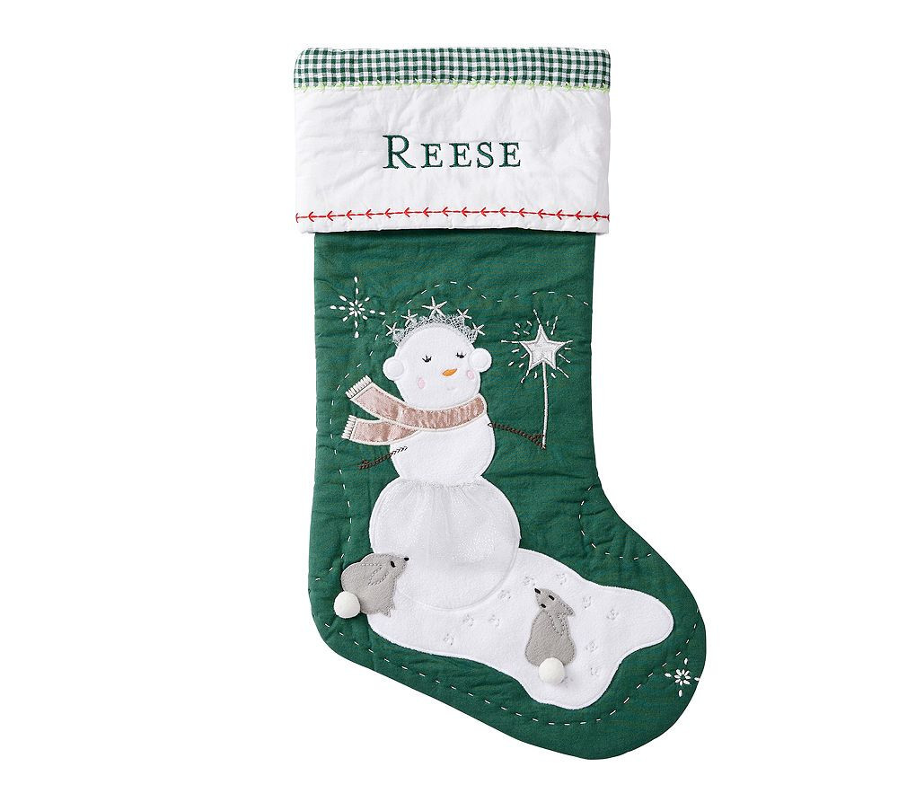 Quilted Stockings, Green Snowgirl | Pottery Barn Kids