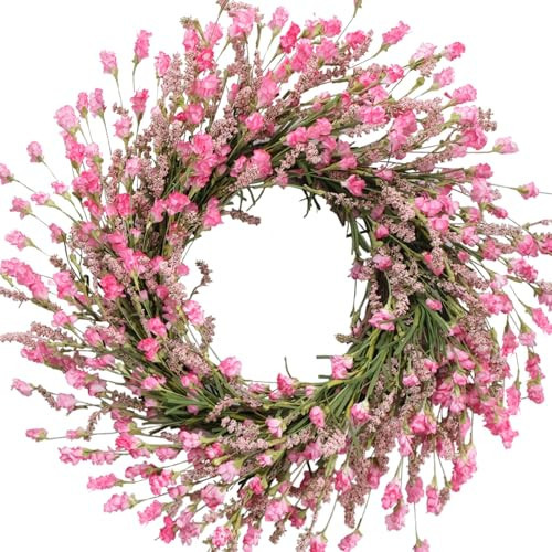 TEMPUS 20 Inch Pink Flower Wreath for Front Doors Spring and Summer for Indoor and Outdoor Decor Rustic and Farmhouse Style Home Pink Wreath | Amazon (US)