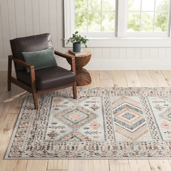 Eldon Machine Woven / Power Loomed Performance Pale Pink/Teal Rug | Wayfair North America
