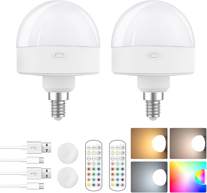 E12 Rechargeable Light Bulb with Remote Control Timer and 15 Colors Options,Battery Operated Ligh... | Amazon (US)