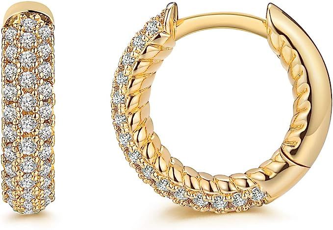 14K Gold Plated Cubic Zirconia Cuff Earrings Huggie with Gift Box | Amazon (US)