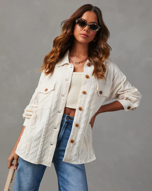 Fillmore Cable Knit Shacket - Ivory | VICI