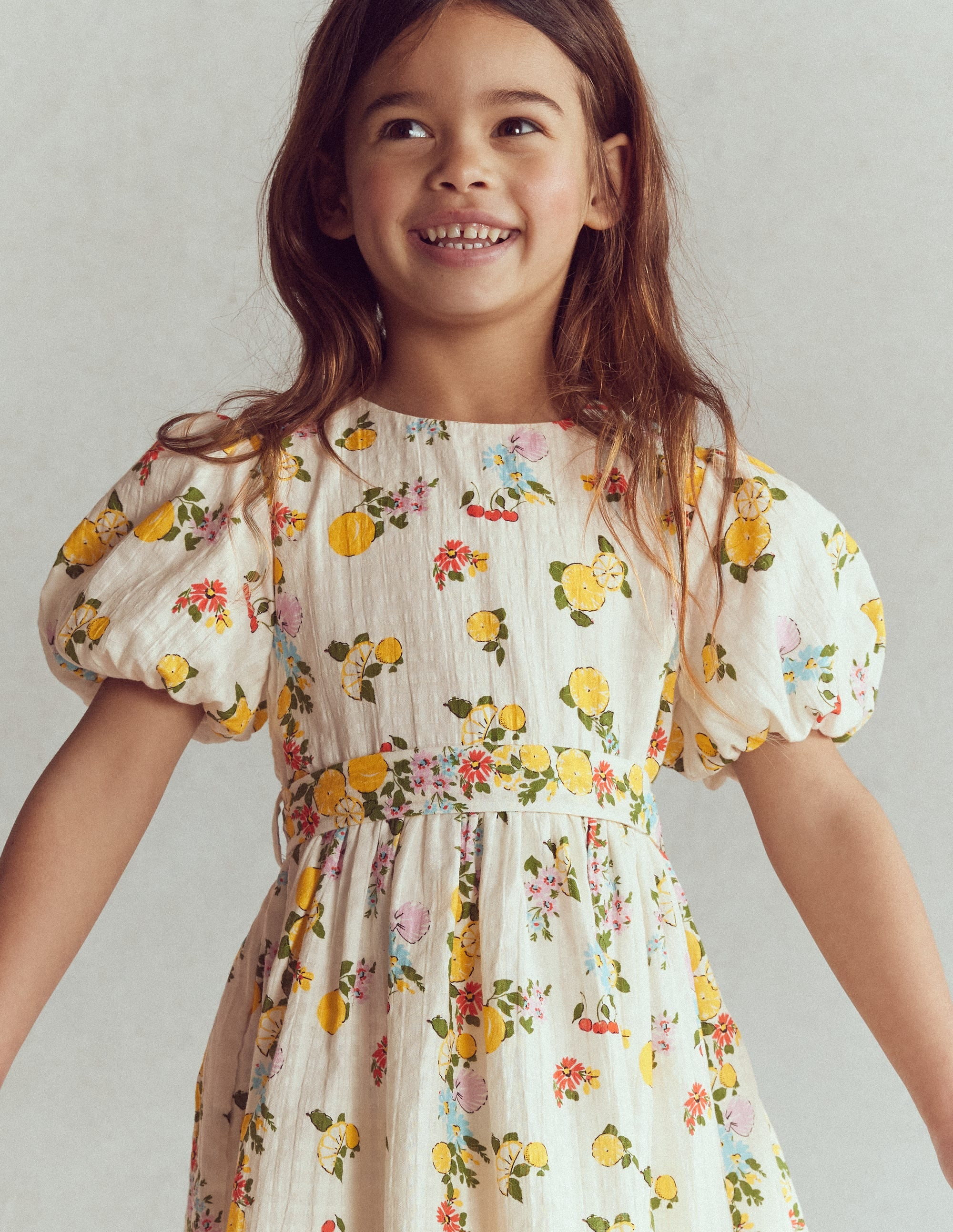 Vintage-style Sash Dress-Soft Ivory Lemon Floral | Boden (US)