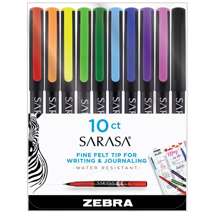 Zebra 10ct Sarasa Fineliner Porous Point Pens 0.8mm Assorted Colors | Target