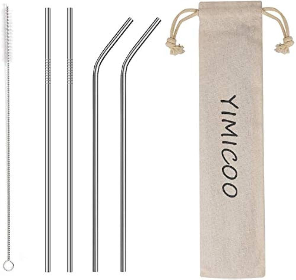 4PCS Reusable Metal Straws,8.5" Stainless Steel Straws with Case -Cleaning Brush for 20/30 Oz for... | Amazon (US)