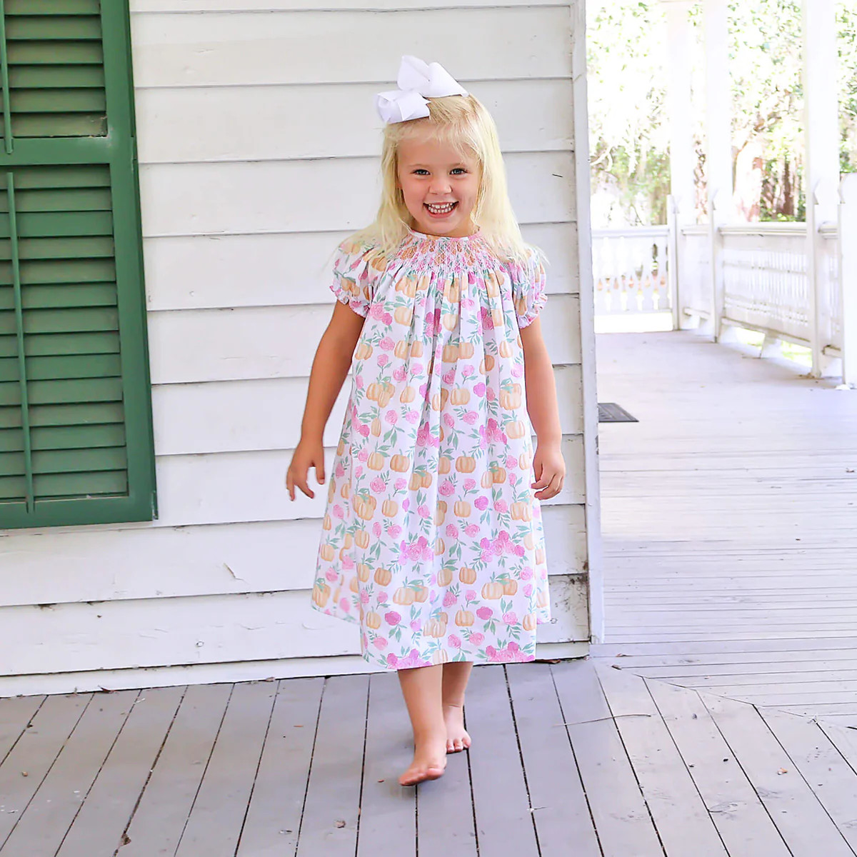 Pink Floral Pumpkin Smocked Bishop Dress | Classic Whimsy