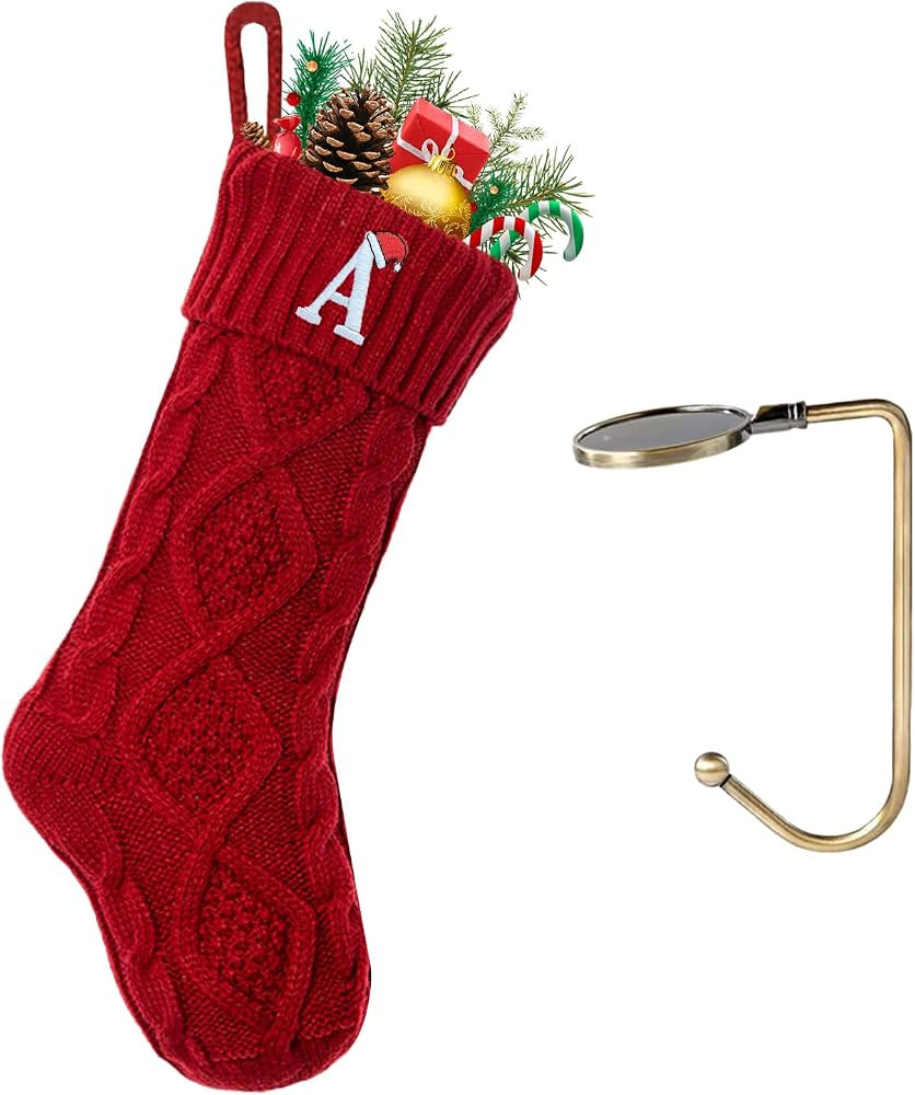 Christmas Stockings with Initials, Letter A Embroidered Xmas Stockings, 18" Large Monogram Knitte... | Amazon (US)