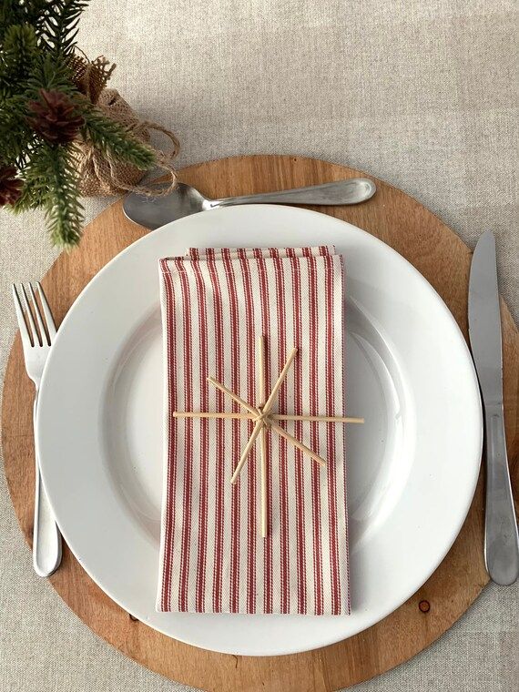Modern Red Stripes Christmas Cotton Napkins Simply Elegant | Etsy | Etsy (US)