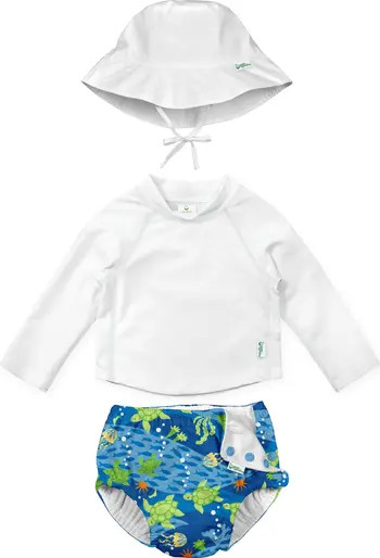Green Sprouts Bucket Sun Hat, Long Sleeve Rashguard & Reusable Swim Diaper Set | Nordstrom | Nordstrom
