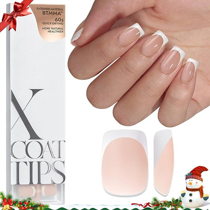 BTArtboxnails XCOATTIPS French Tip Nails - Short Press On Nails, 160 Pcs Nude Square Soft Gel Nai... | Amazon (US)