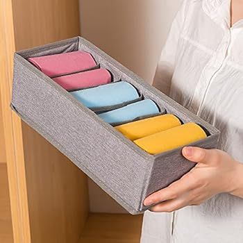Qozary 3 Pack Sock Underwear Drawer Organizer Dividers, Collapsible Cabinet Closet Storage Boxes ... | Amazon (US)