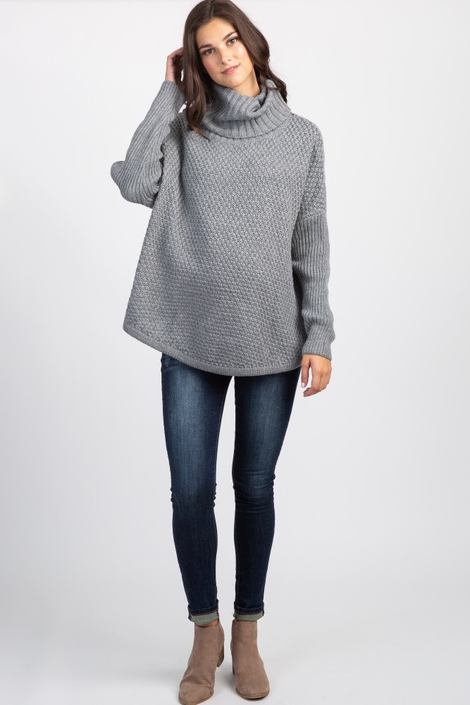 Grey Knit Cowl Neck Long Sleeve Maternity Sweater | PinkBlush Maternity